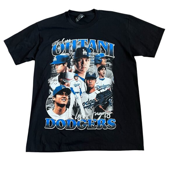 Shohei Ohtani Rap Tee Retro T Shirt Sz L Black Dodgers Collage Big Graphic NEW - Picture 1 of 8